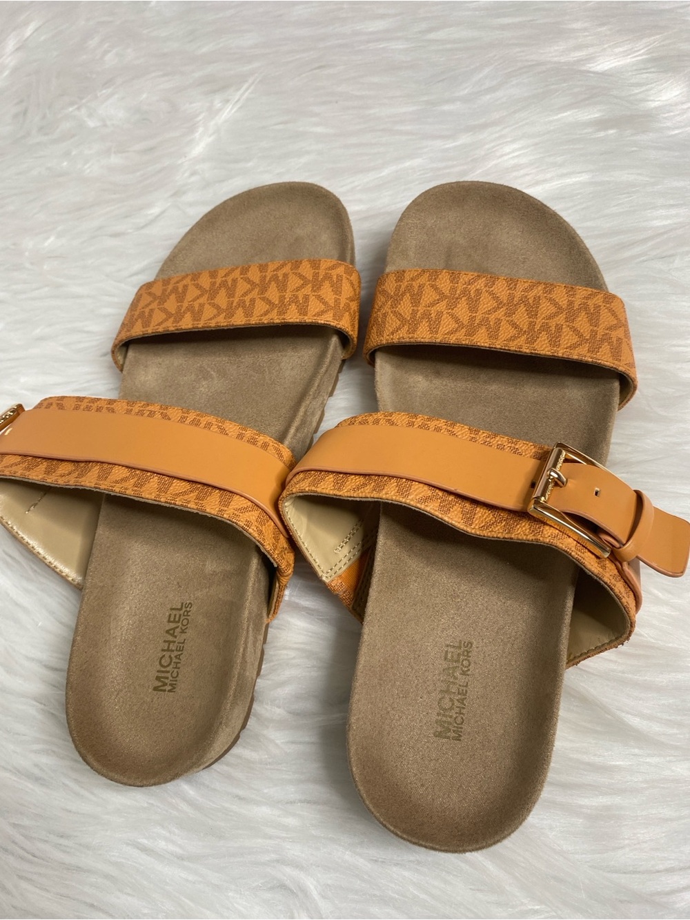Michael Kors Orange Logo-Print Buckle Slide Sandals